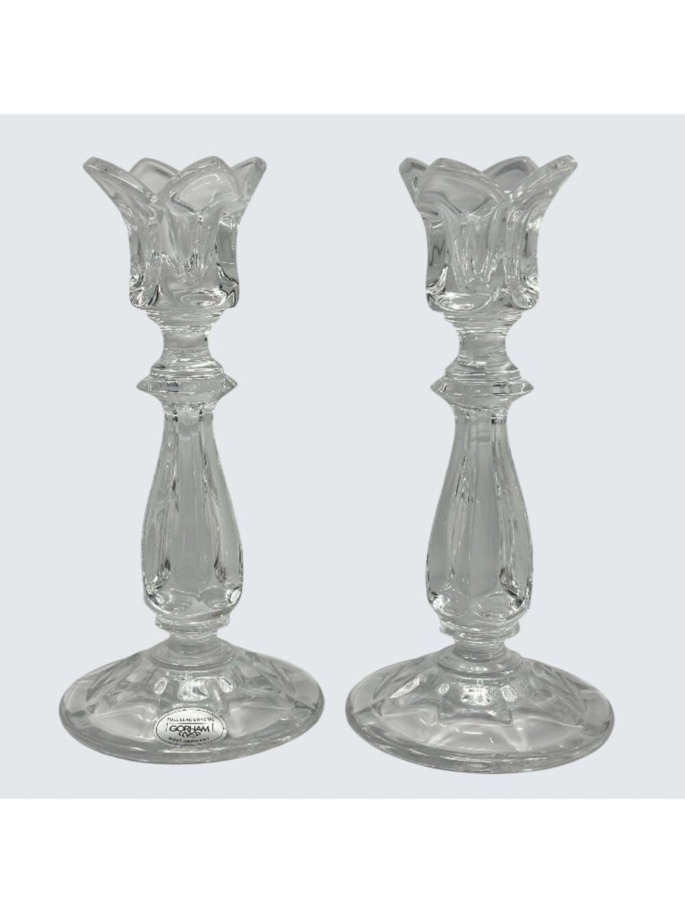 Vintage Gorham Crystal Clear Tulip Taper Candlestick Holders 7 Inch West Germany